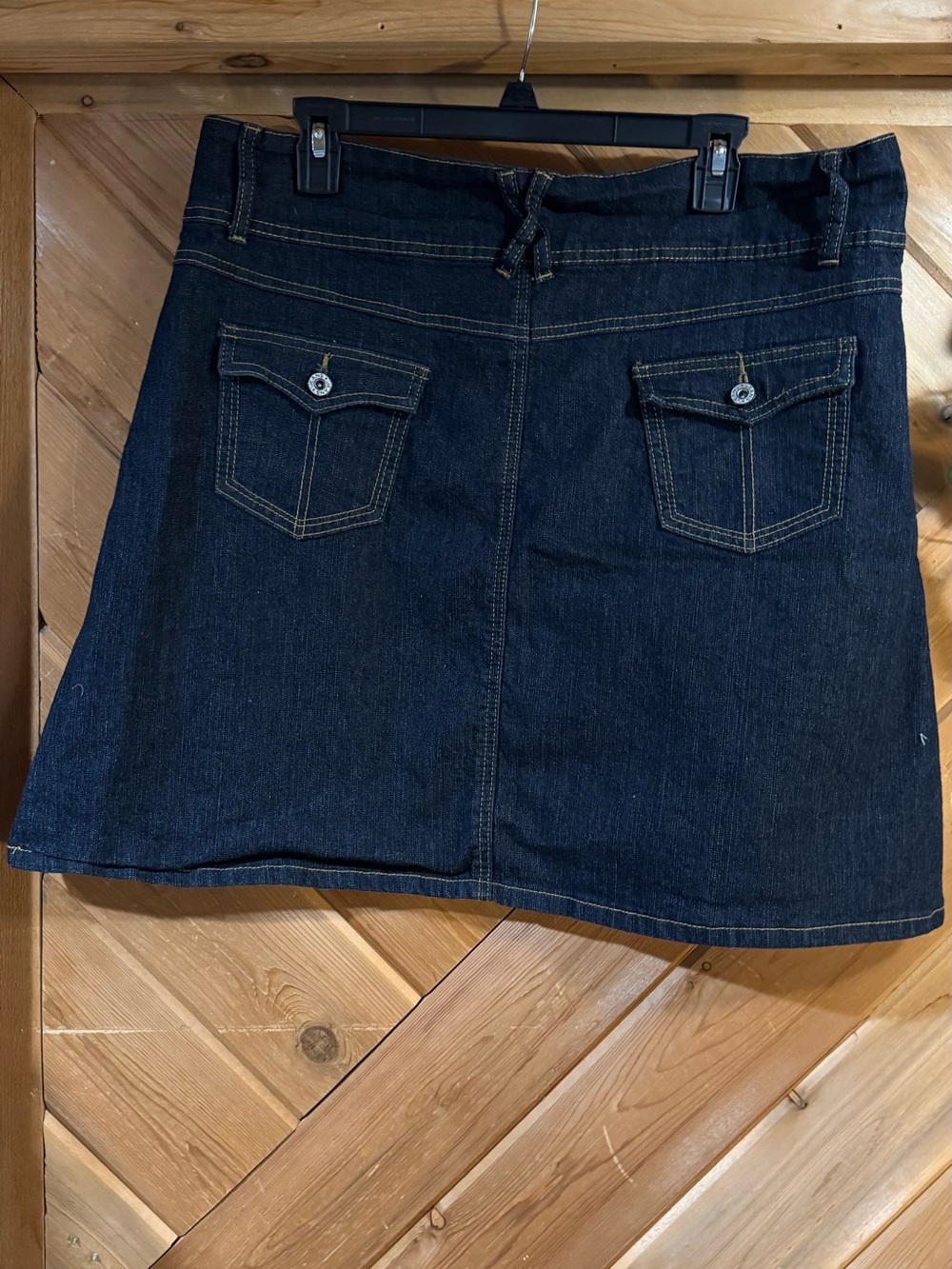Dark Blue Denim Mini Skirt with Back Flap Pockets